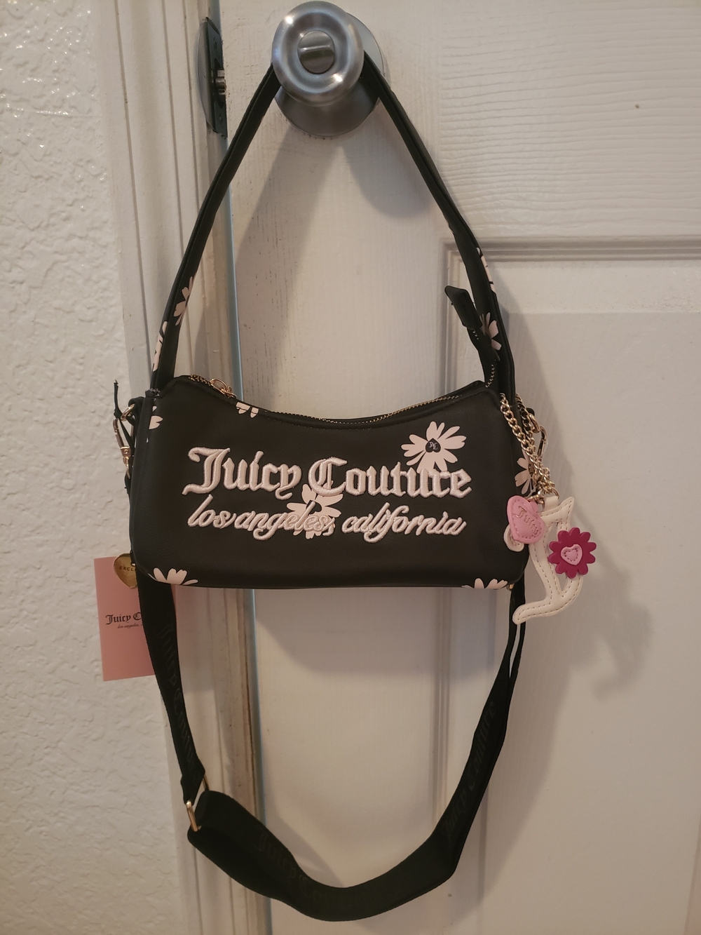 Exclusive Juicy Couture Black Shoulder Bag with  Daisy Accents